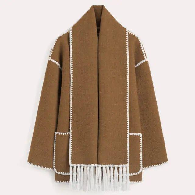 Tassel Scarf Collar Jacket For Woman