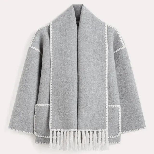 Tassel Scarf Collar Jacket For Woman