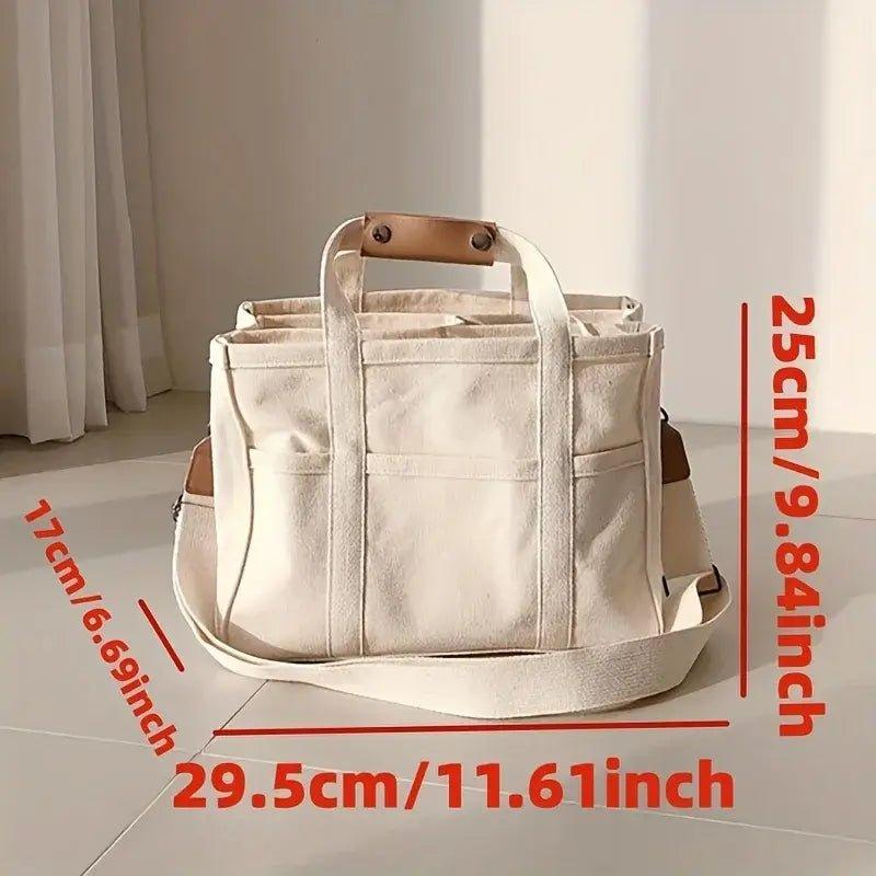 Trendy Multi - pocket Canvas Tote Bag