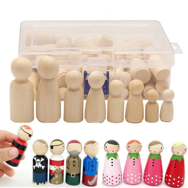 Bring Your Imagination to Life with Our 50-Piece Unpainted Wooden Peg Dolls Set – Perfect for Crafts and Decor