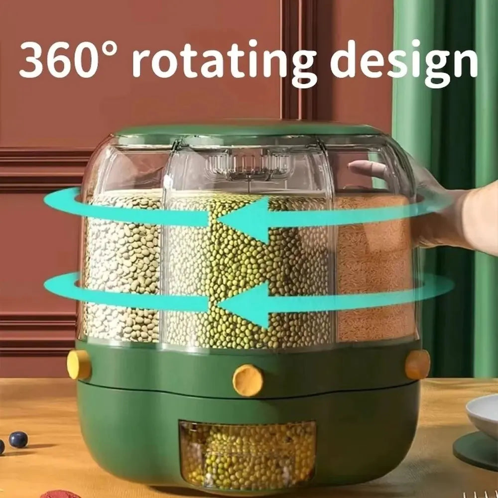 360° Rotating Grains Storage Box – Innovative Dry Food Dispenser for Effortless Kitchen Organization