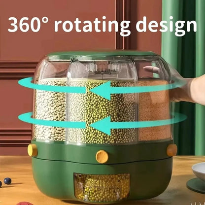 360° Rotating Grains Storage Box – Innovative Dry Food Dispenser for Effortless Kitchen Organization