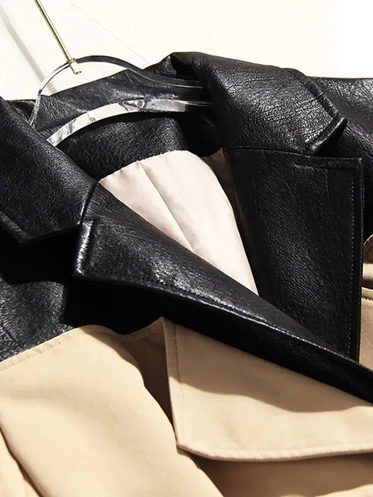 Vegan Leather Contrast Trench Coat