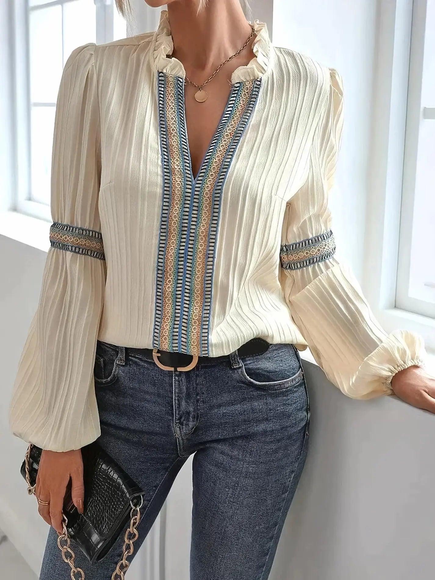 Vibrant Lace Casual Blouse