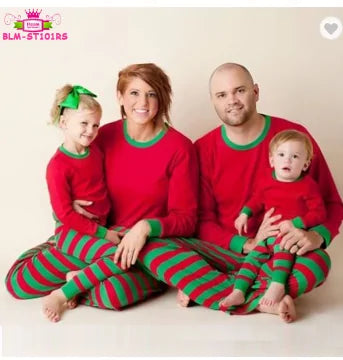 Christmas Family Matching Outfit - Festive Long Sleeve Shirts and Striped Pants Set