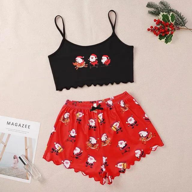 Christmas Themed Print Sleeveless Camisole Tops