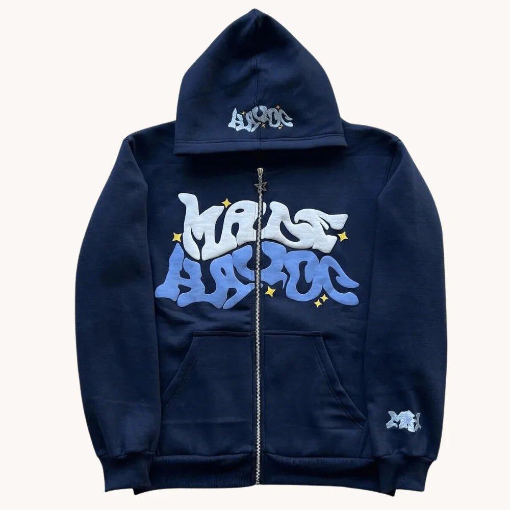 Wave Text Zip - Up Hoodie