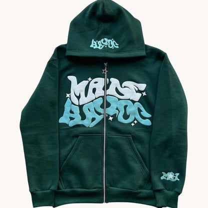 Wave Text Zip - Up Hoodie