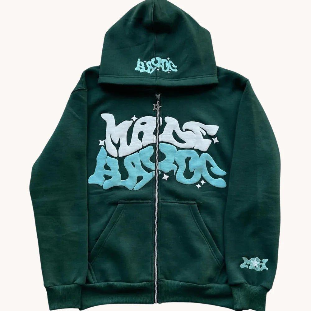 Wave Text Zip - Up Hoodie