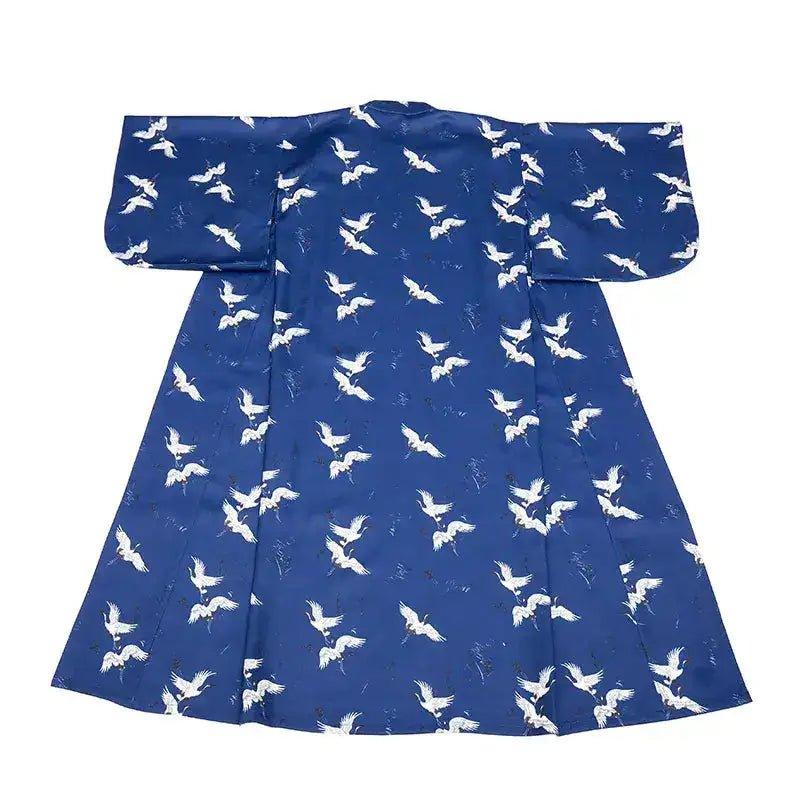 White Crane Blue Women's Kimono