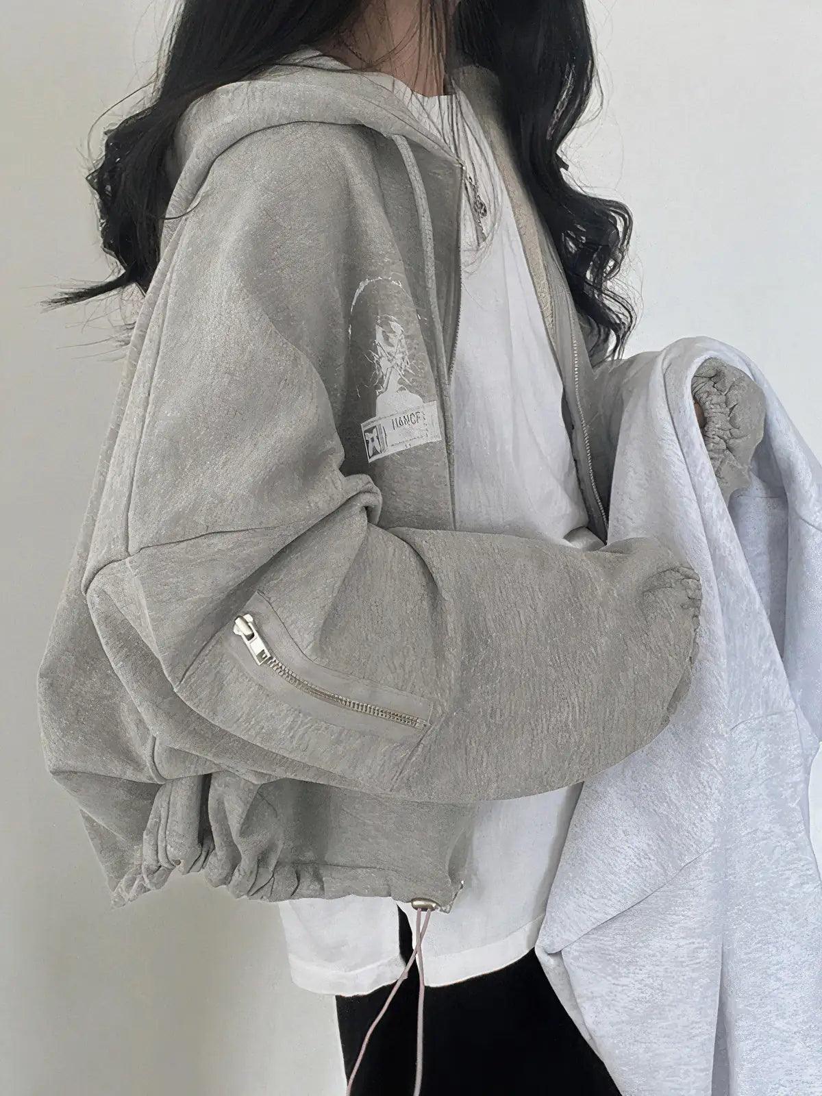 White Print Oversize Hoodie