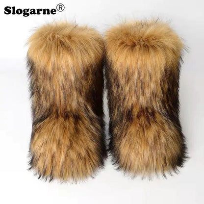 Winter Fluffy Faux Fox Fur Boots