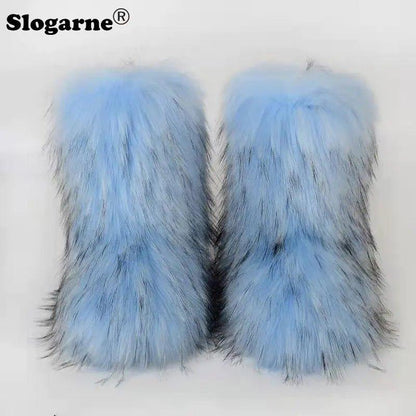 Winter Fluffy Faux Fox Fur Boots