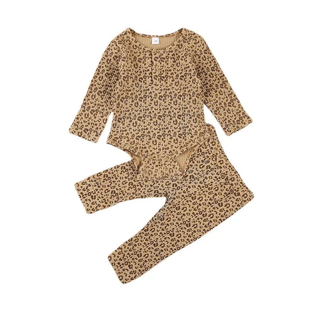 Winter Infant 0 - 4Y 2PCS Leopard Pullover Top + Long Pants Set