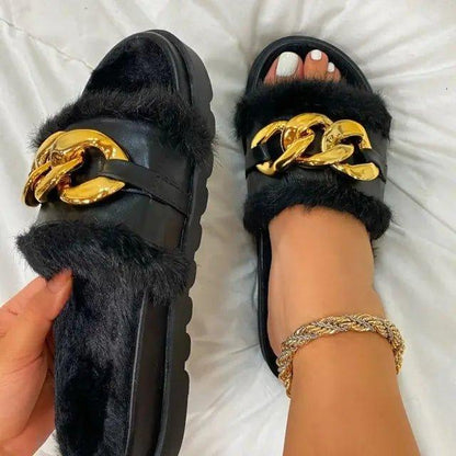 Winter Plush Slippers Fashion Open Toe