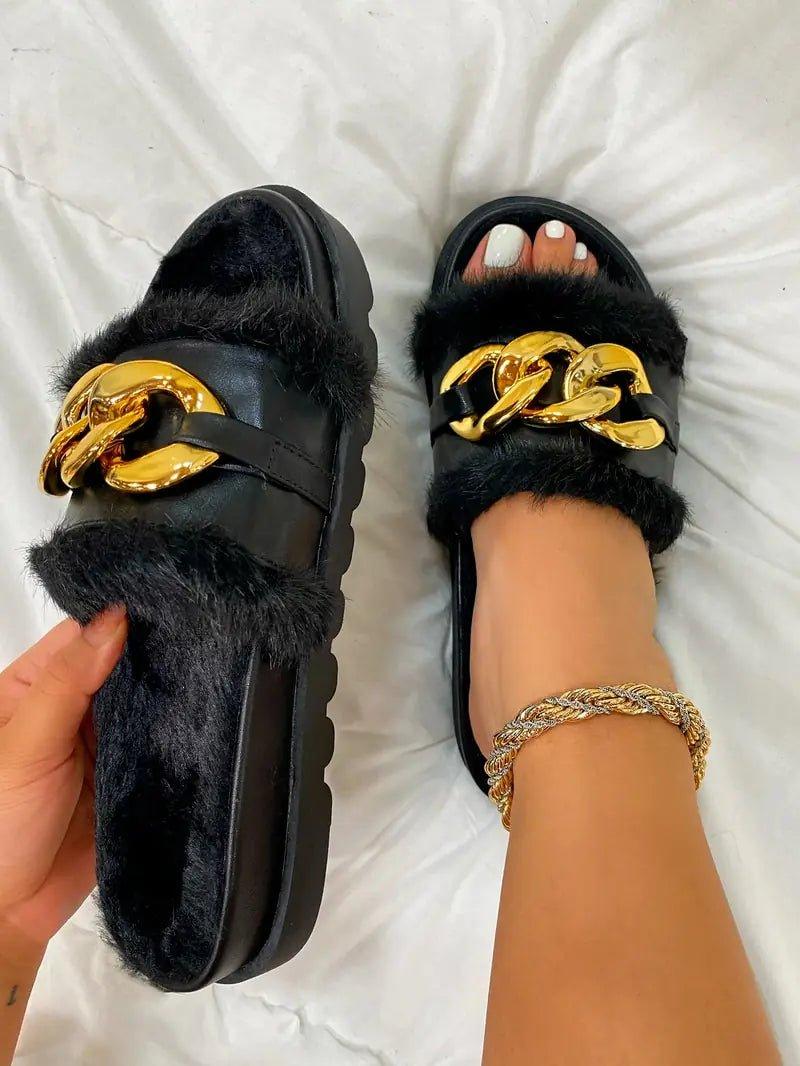 Winter Plush Slippers Fashion Open Toe