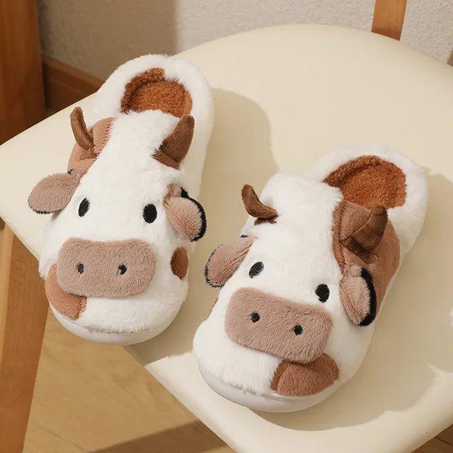 Winter Unisex Cute Cartoon Cow Warm Plush Slippers