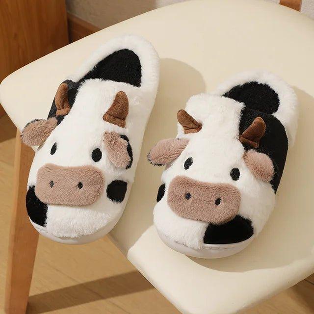 Winter Unisex Cute Cartoon Cow Warm Plush Slippers