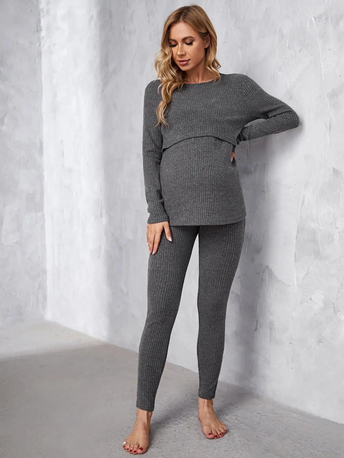 Women's Maternity Solid 2 Pieces Set