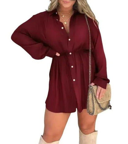 Women's V - Neck Lapel Romper Dress