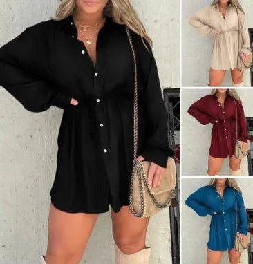 Women's V - Neck Lapel Romper Dress