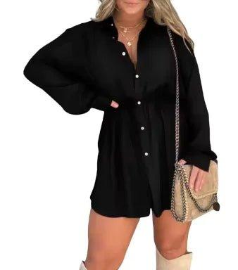 Women's V - Neck Lapel Romper Dress