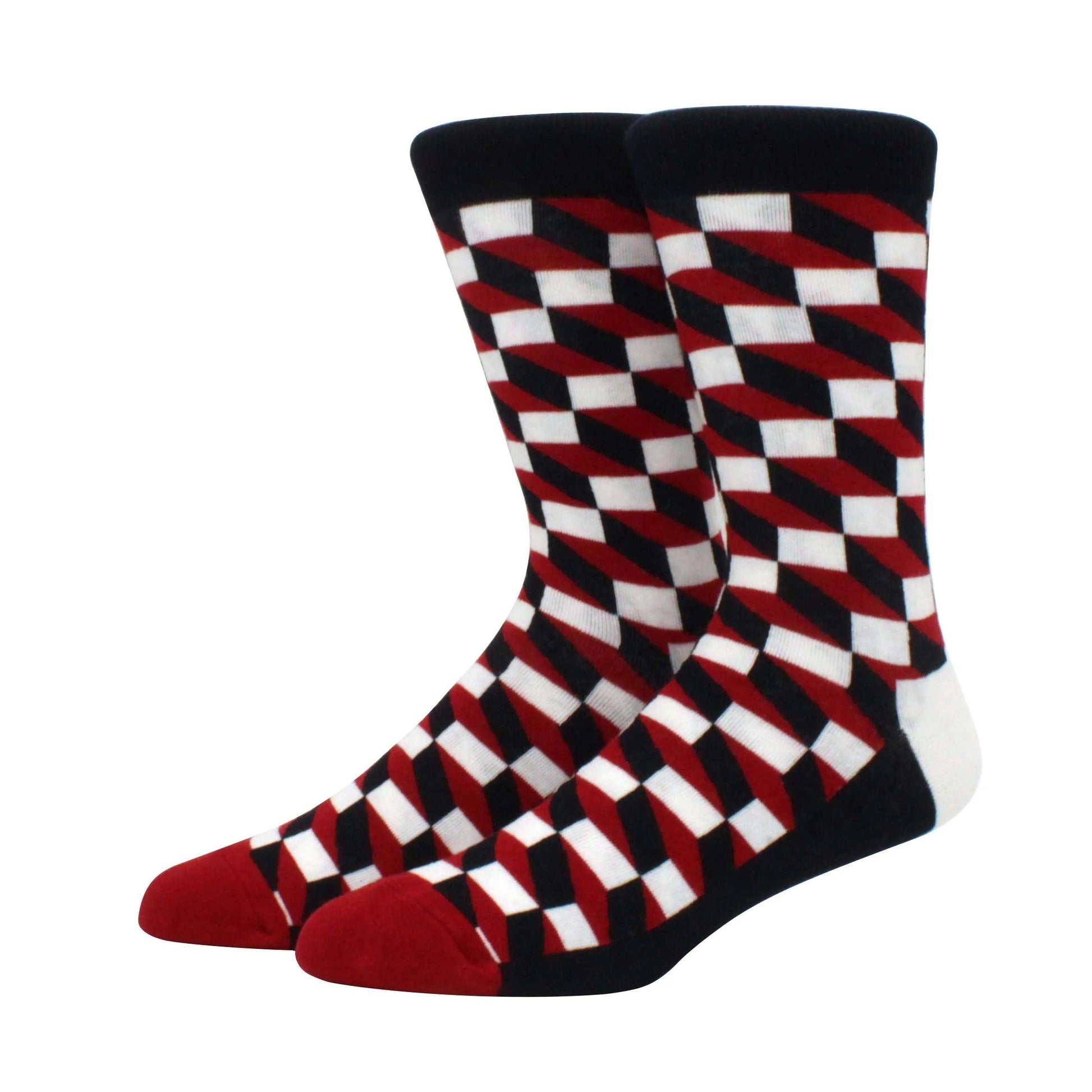 Men's Funny Diamond Pattern Happy Socks: Large Size Combed Cotton