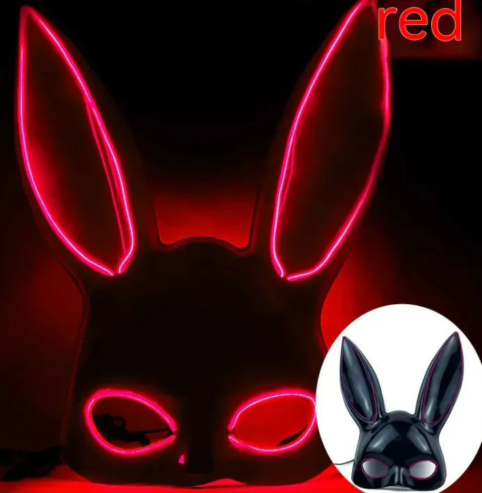 LED Bunny Mask with Long Ears - Neon Glow Mask for Halloween