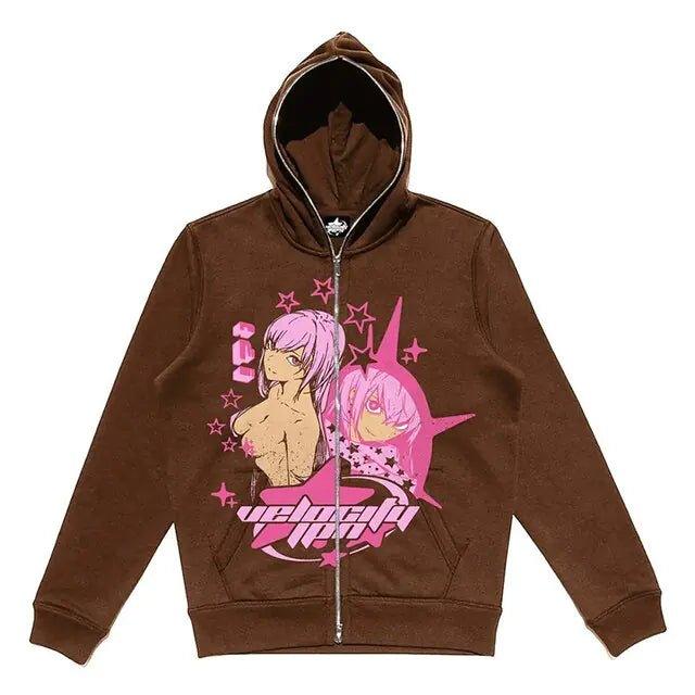 Zip - Up Hoodie featuring captivating Y2K anime graphics