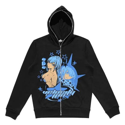 Zip - Up Hoodie featuring captivating Y2K anime graphics