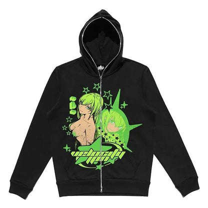 Zip - Up Hoodie featuring captivating Y2K anime graphics