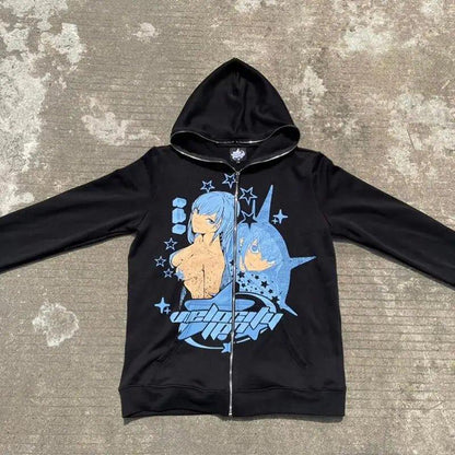 Zip - Up Hoodie featuring captivating Y2K anime graphics