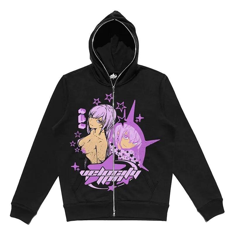 Zip - Up Hoodie featuring captivating Y2K anime graphics